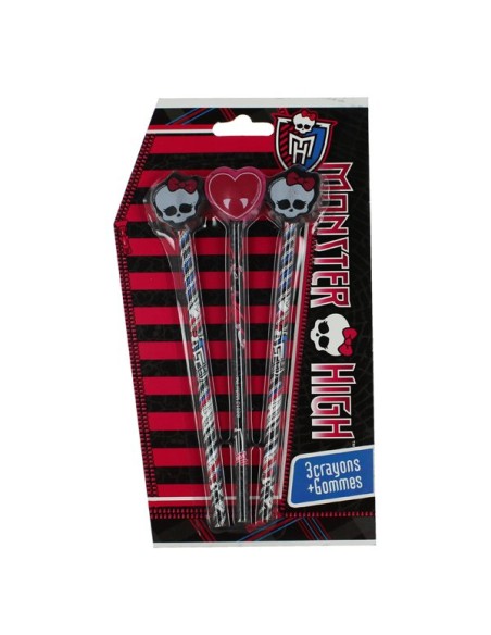 Set de 3 lápices y gomas de borrar 3D Monster High -New discount.com