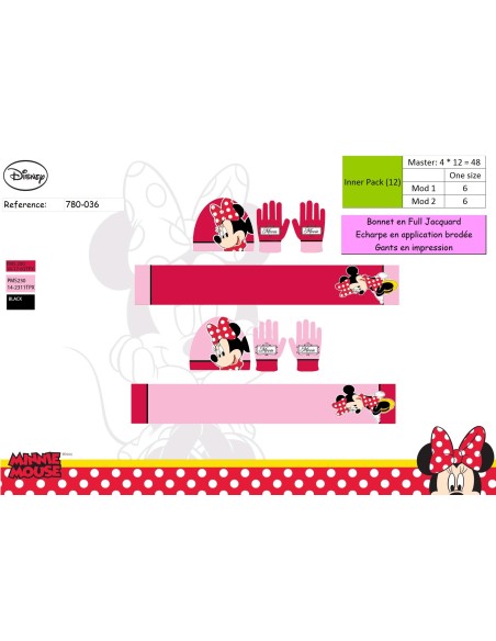 Set 3 Pièces - Minnie disney - Bonnet, Gants et écharpe Minnie Disn...