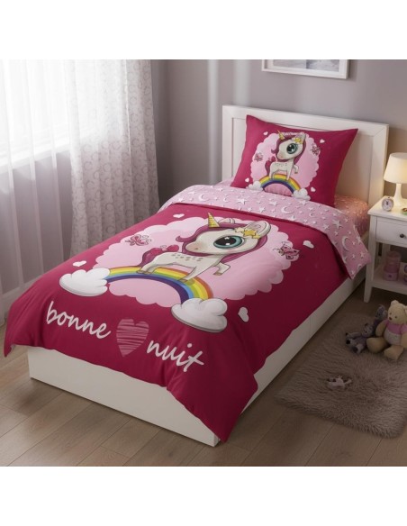Parure housse de couette Licorne en rose - New discount.com