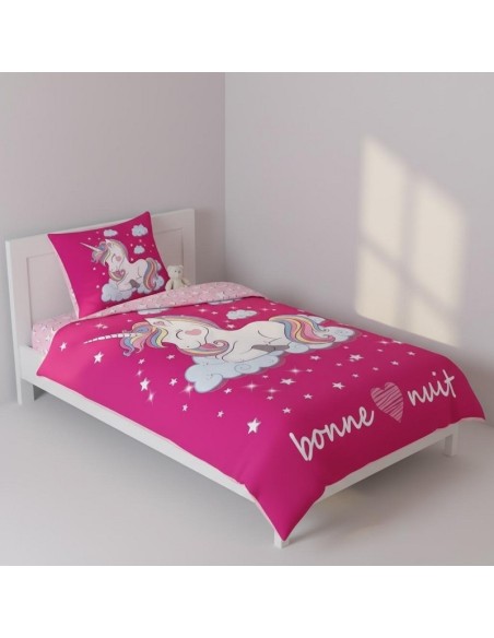 Parure housse de couette Licorne rose en coton - New discount.com