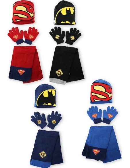 Set 3 pièces Superman + Batman bonnet + gants + echarpe Superman + ...