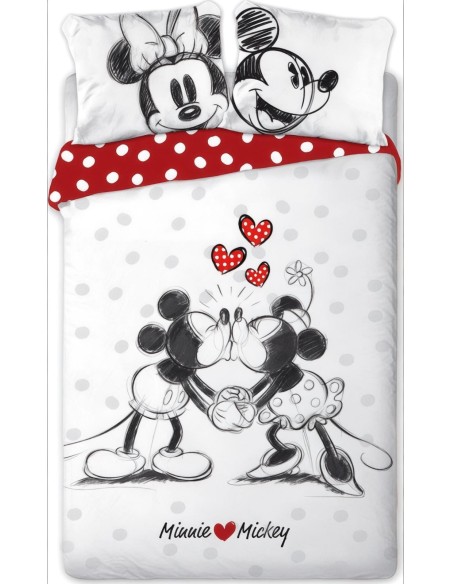 Parure Housse de couette Minnie and Mickey Love en coton - New disc...
