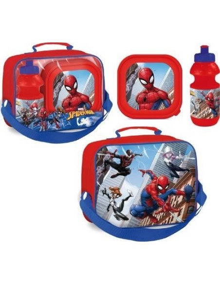 Spiderman Kühltasche mit Brotdose und Spiderman Marvel Wasserflasch...