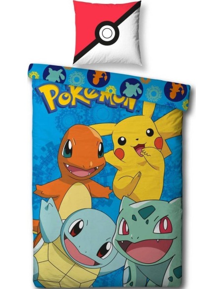 Housse de couette Pokemon + Taies d'oreiller en coton - New discoun...