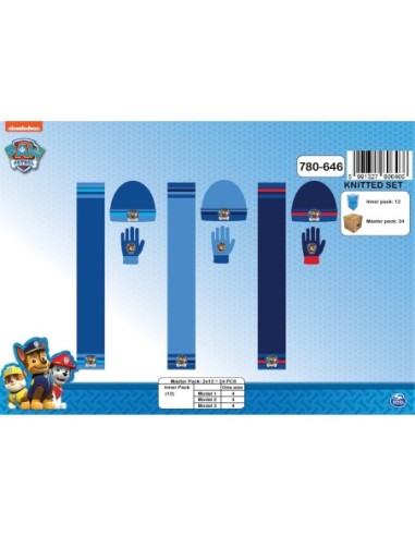 Set 3 pièces Bonnet + écharpe + gants Pat Patrouille - New discount...
