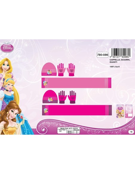 Set 3 Pièces - Princesse disney - Bonnet, Gants et écharpe Princess...