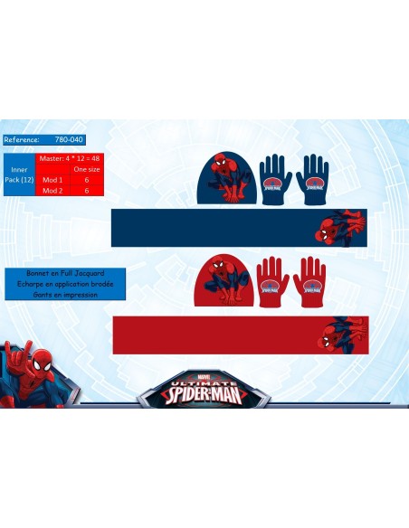 Set 3 Pièces - Spider-man -Bonnet, Gants et écharpe Spiderman - New...