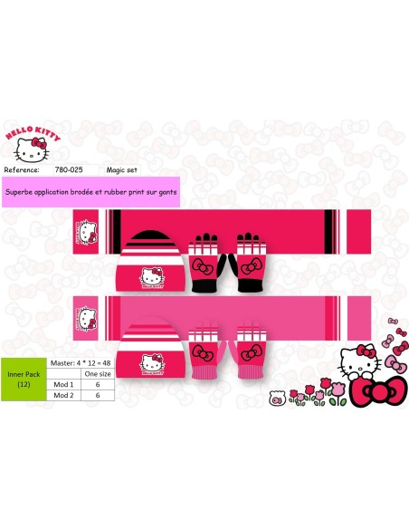 Set 3 Pièces - Hello Kitty - Bonnet, Gants et écharpe Hello kitty -...