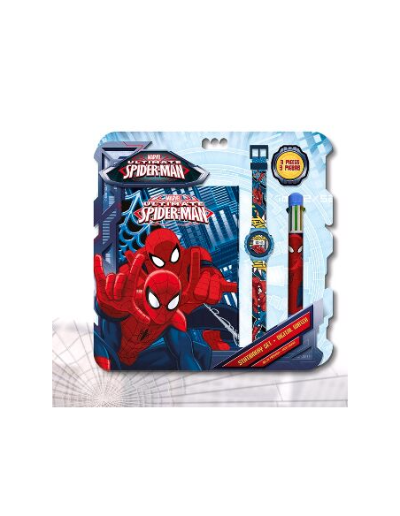 Set Spiderman Bloc Note + orologio + penna 6 colori - New discount.com