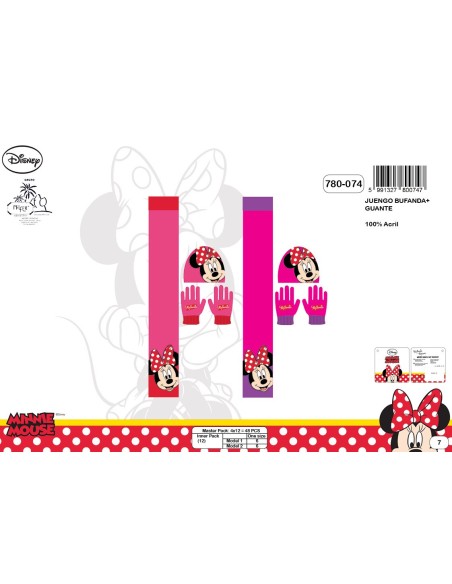 Set 3 Pièces -Minnie disney - Bonnet, Gants et écharpe Princesse Mi...