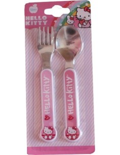 Set de couverts Hello Kitty contenant une cuillère et une fourchette.