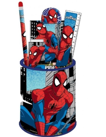 Pot à crayons + fournitures Spiderman