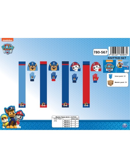Set 3 pièces Paw Patrol bonnet + gants + echarpe Paw Patrol - 780-567