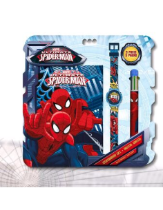 Set Spiderman cahier + montre + stylo 6 couleurs