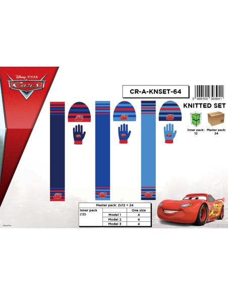 Set 3 pezzi Bonnet + Guanti + Sciarpa Cars Disney - New discount.com